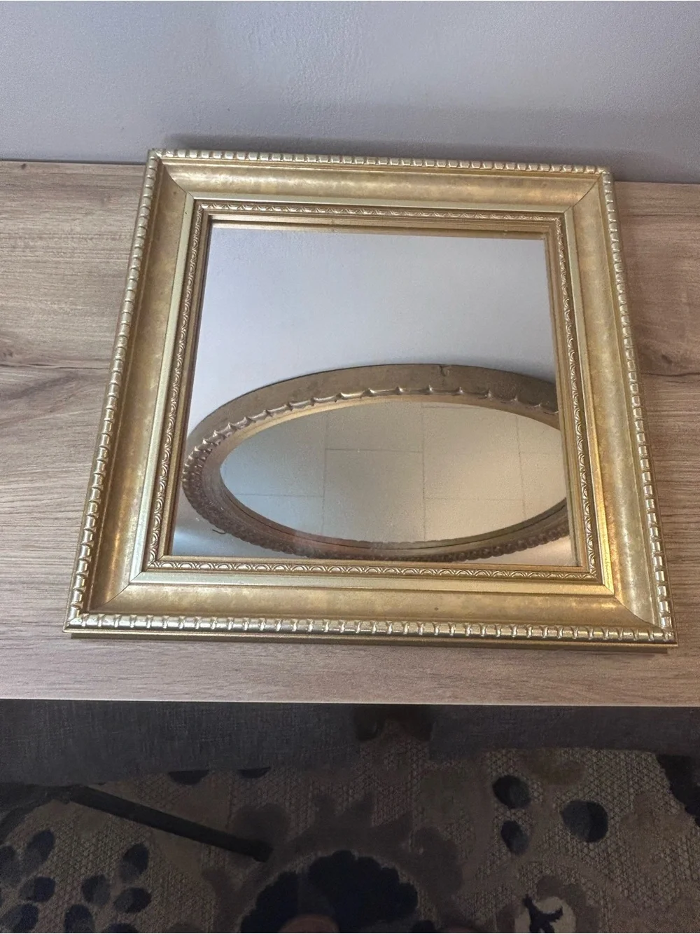 Ornate Gold Square Wall Mirror with Beaded Frame